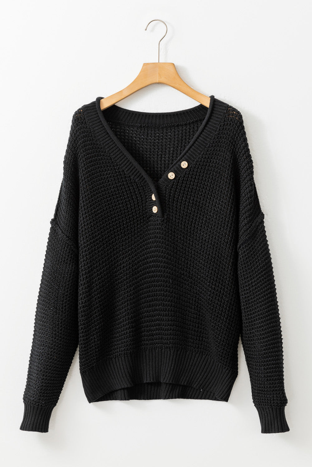 Bouton en tricot noir V Pull d'épaule de chou