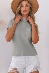 Pull gris à manches courtes en tricot côtelé  *