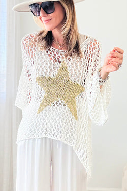 High Summer Pull knitted with crochet with white star pattern