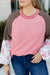 Pink Plaid Paisley Patchwork Raglan Sleeve Stitching Plus Size Top