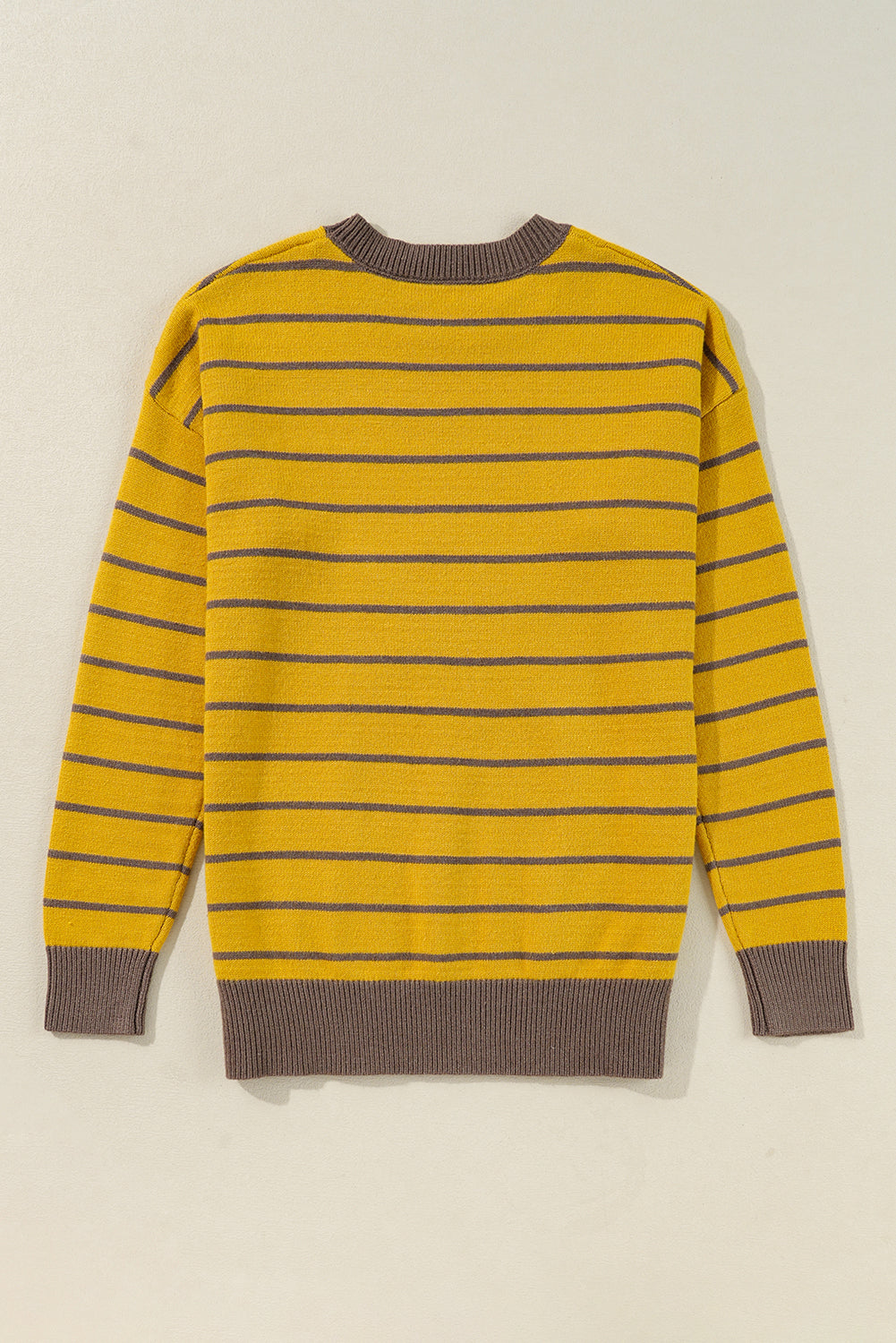 Yellow Striped Floral Daisy Knitted Crew Neck Sweater