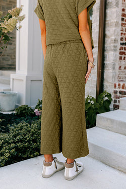 Ensemble pantalon large matelassé vert sauge à manches courtes