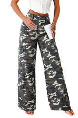 Pantalon cargo vert camouflage à jambe large