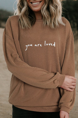 Côte-ribbed velvet sweatshirt printed you are loved