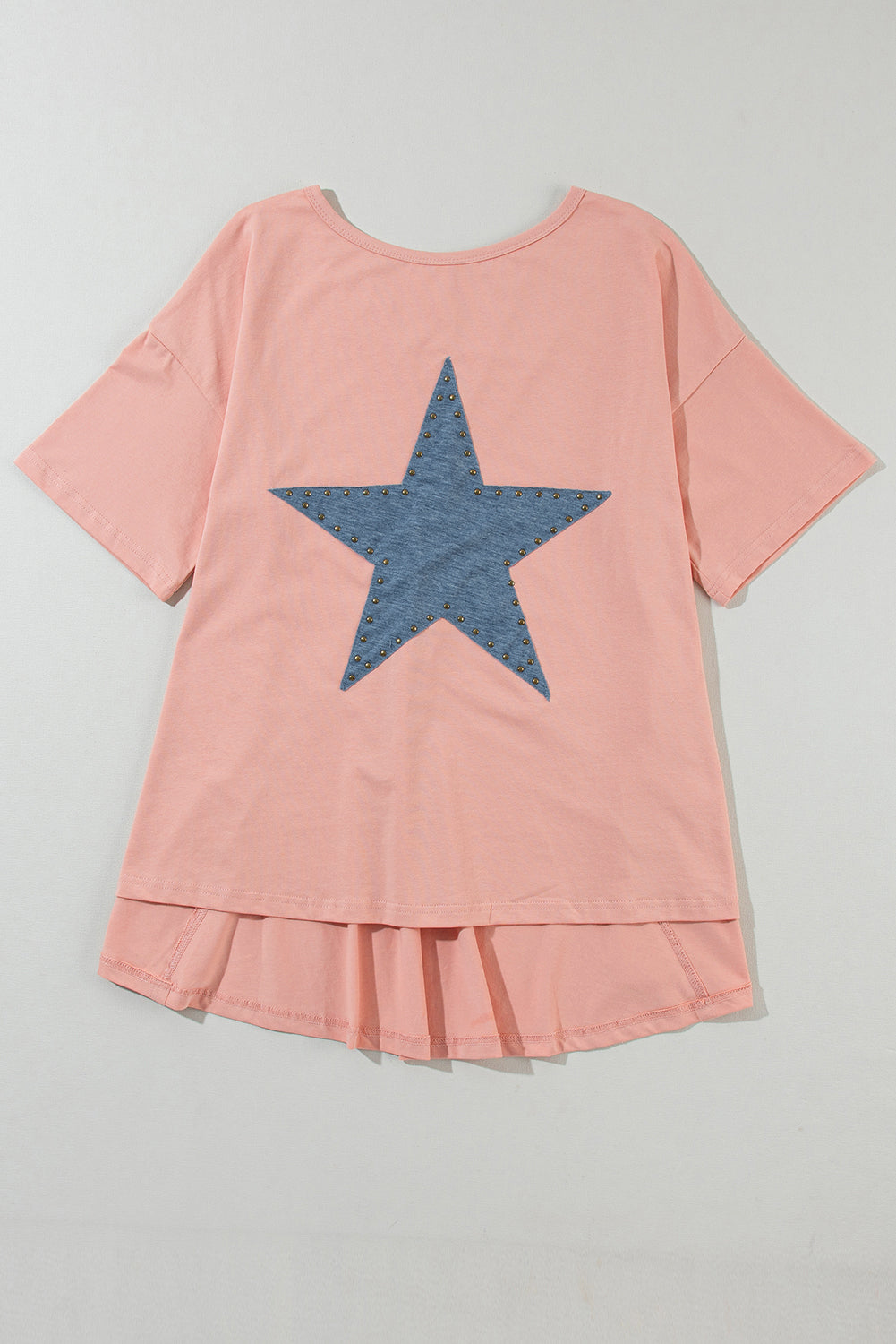 Apricot Pink Mineral Wash Star Patch Graphic High Low Tee