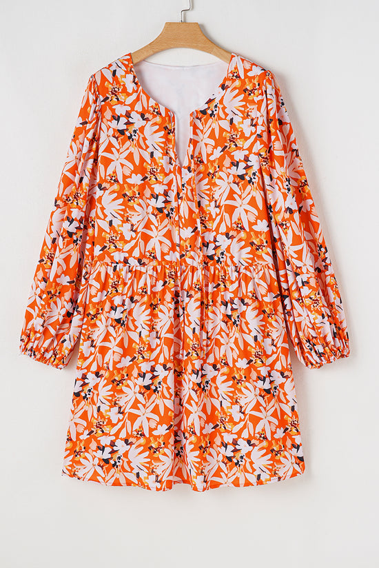 Mid-length orange dress with floral print, large size *