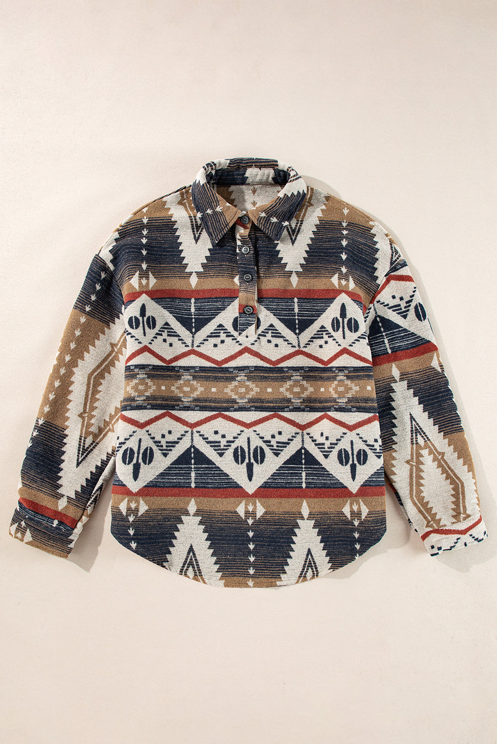 Sweat-shirt boutonné à col Western Aztec marron