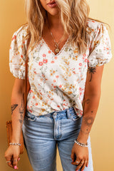 Blouse beige à manches florale Boho-A WOMAN WE LOVE