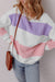 Beige crew neck sweatshirt with dropped shoulders in color block patchwork