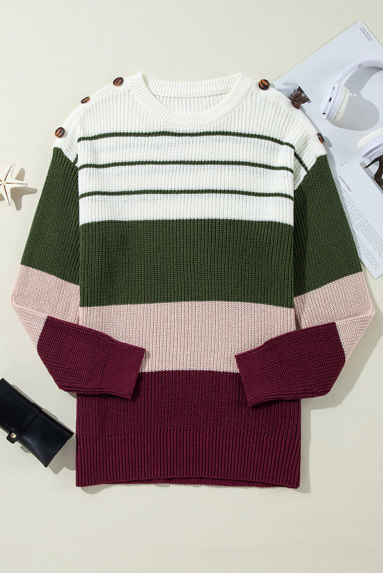 Striking and buttoned Sweater Pull Green Color Block