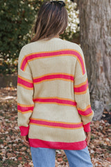 Cardigan long tricoté côtelé imprimé à rayures-A WOMAN WE LOVE
