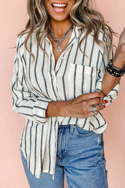 Oversize shirt with black stripes with chest pocket