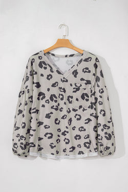 Leopardo TRICOT TERMAL GRIS con mangas de globo grandes