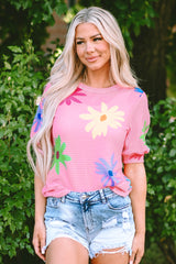 Camiseta con estampados florales rosa hinchado