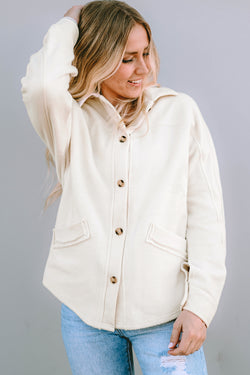 Beige buttoned jacket with pocket and raw hem