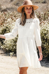 White floral lace ruffled bracelet sleeve mini dress