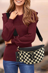 Sac d’épaule noir en simili cuir et maille à damier avec pochette