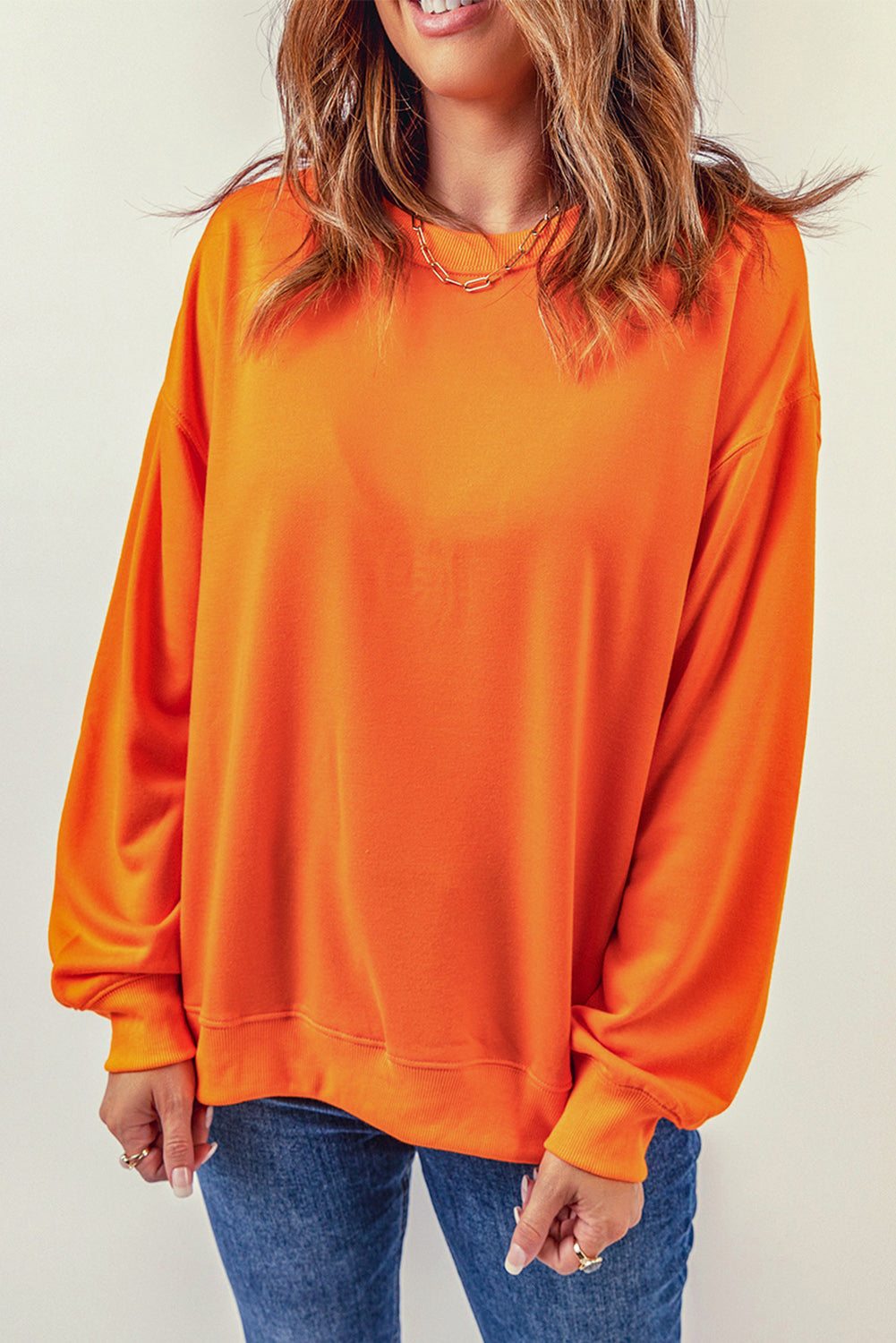 Orangefarbenes Crew Neck Pullover Sweatshirt