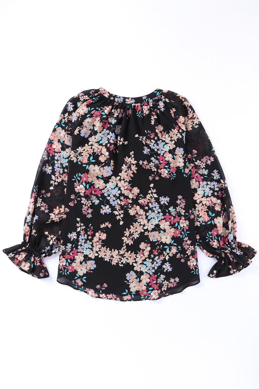 Schwarze Wildblume -Druck -Chiffon -Bluse