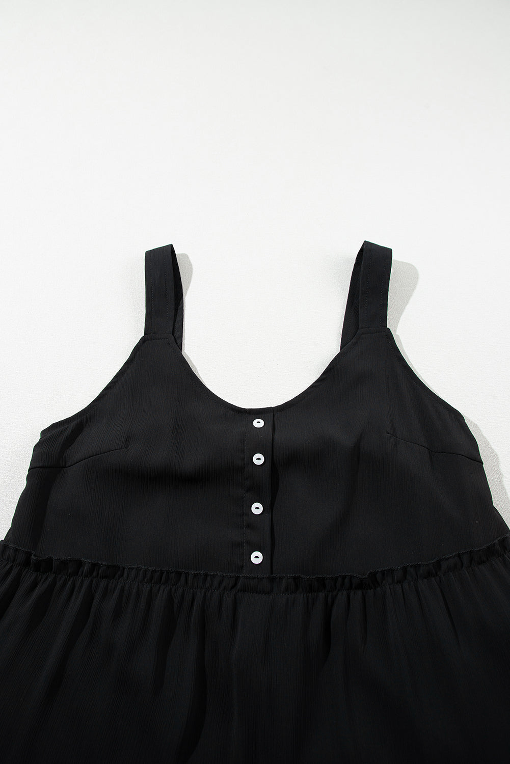 Black Sleeveless Ruffle V-Neck Dress with Buttons