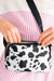 Large belt tilted shoulder bag with printed loop with white cow pattern