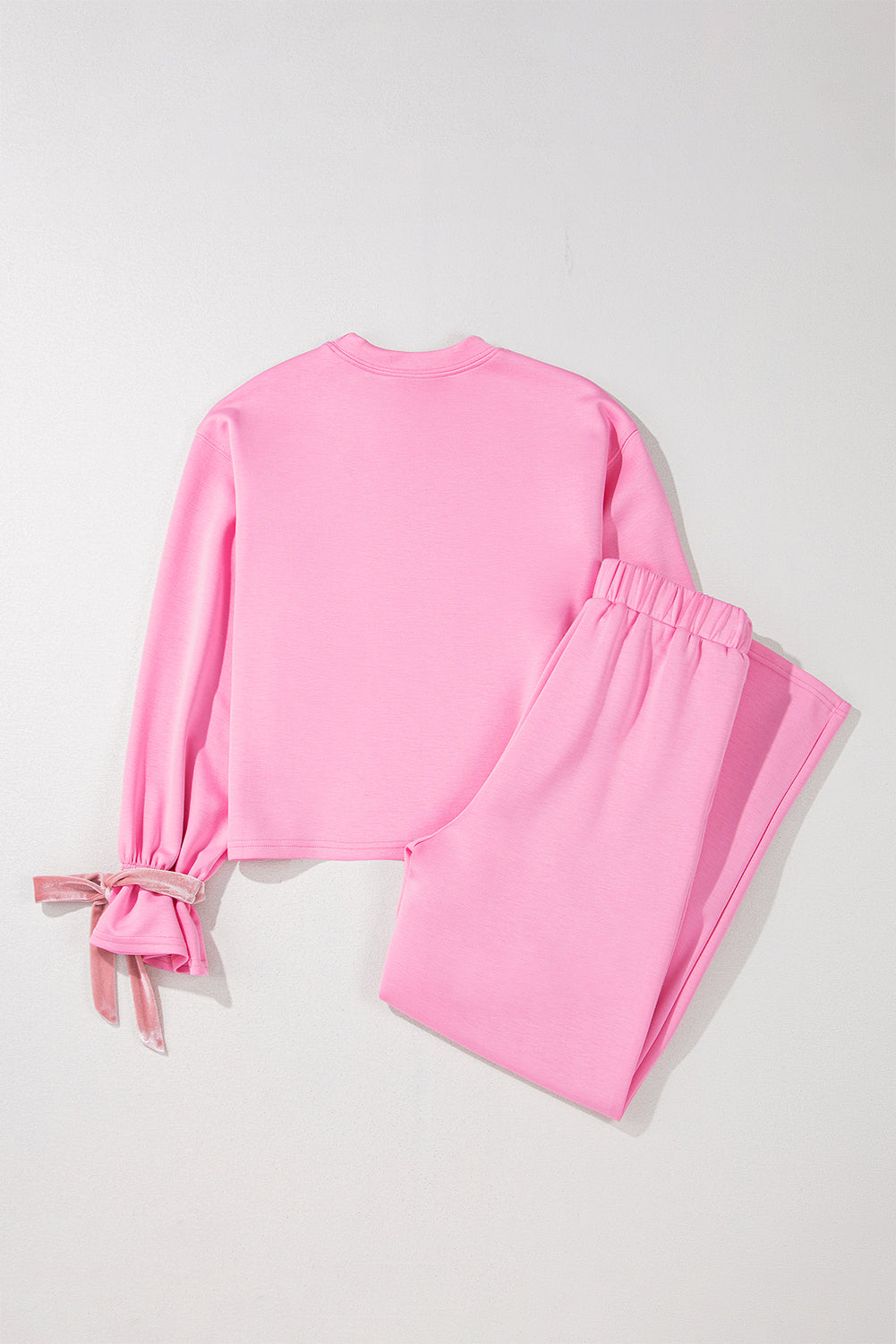 Candy Solid Color Drawstring Long Sleeve Top and Pants Set