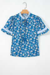 Chemisier à manches courtes imprimé floral bleu