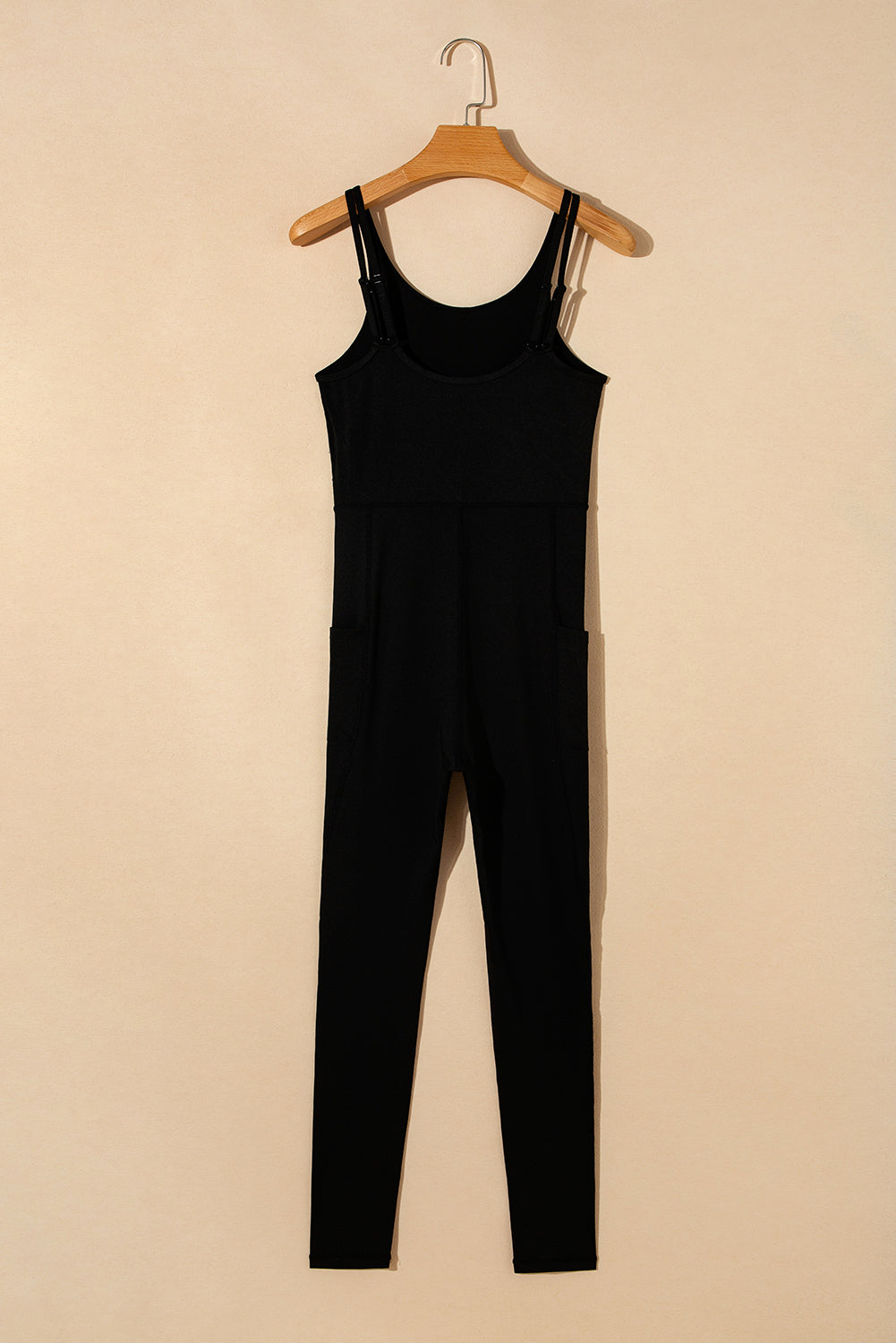 Black High Raise Backless Side Pockets Sports Jumps Suit