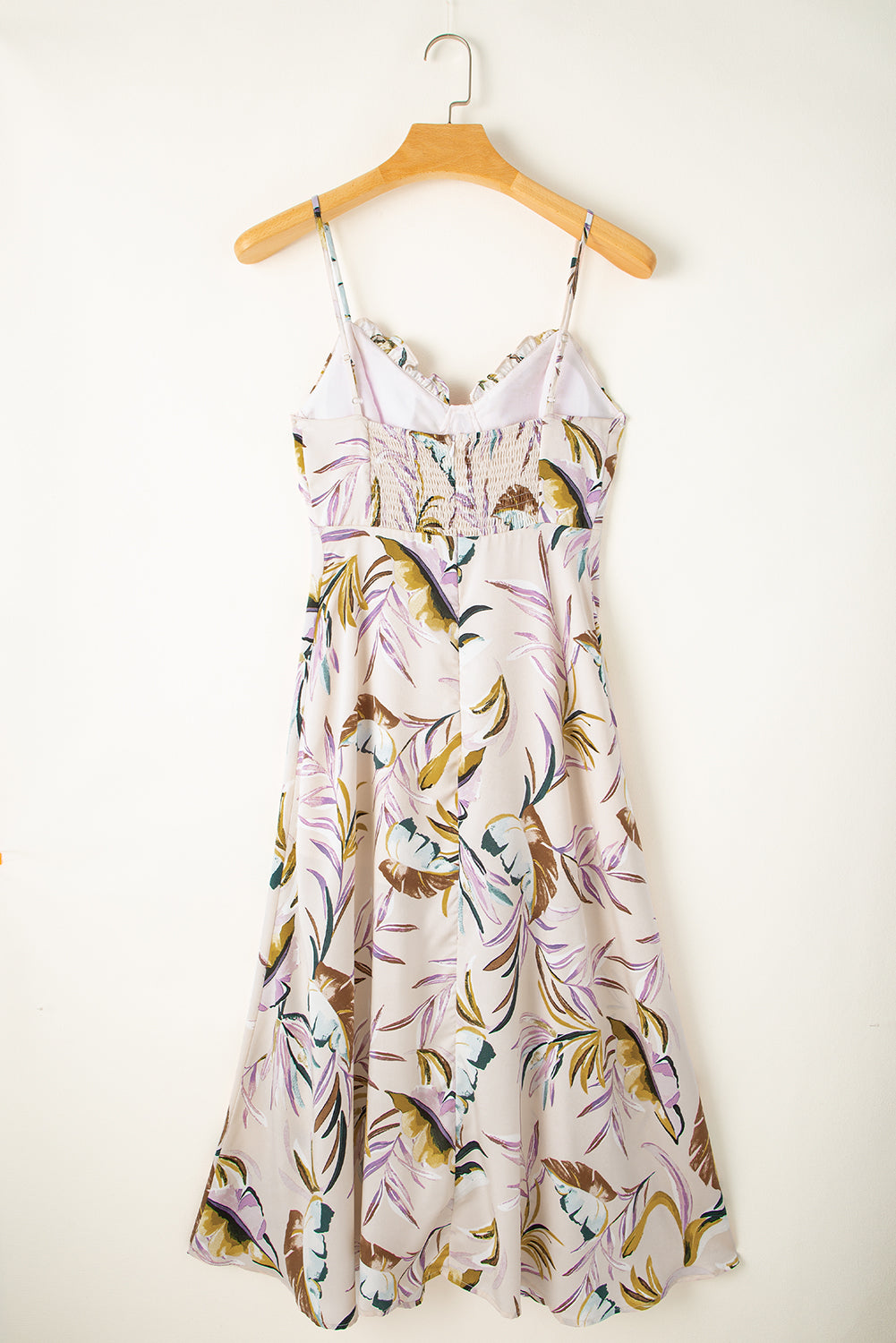 Apricot tropical print spaghetti strap dress