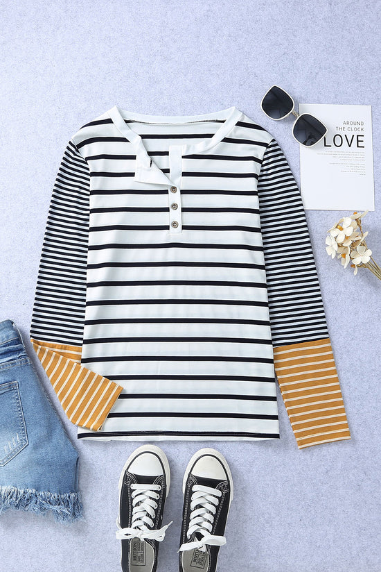 High Henley Striped button and long sleeves