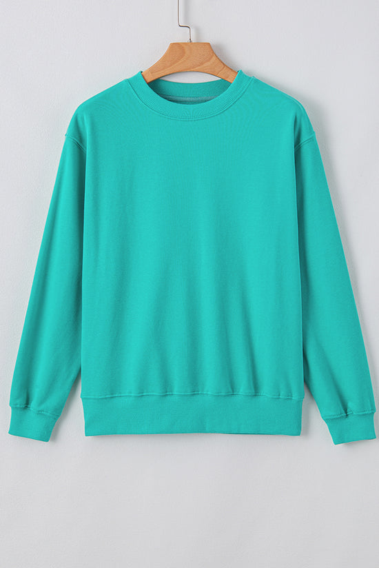 Aruba Blue Solid Crew Neck Drop Shoulder Sweatshirt