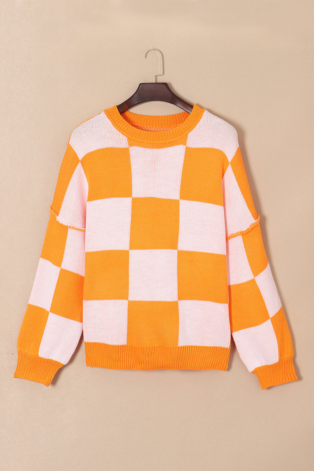 Pull à manches d'évêque à carreaux orange