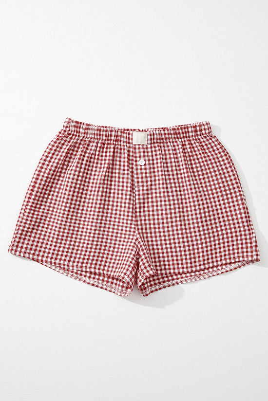 Short taille haute imprimé vichy à carreaux rouge *