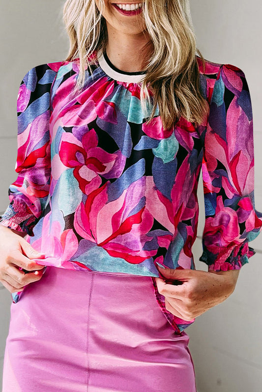 Multicolor -Blumenbluse mit Rumpfhülle mit geringerem Ärmel