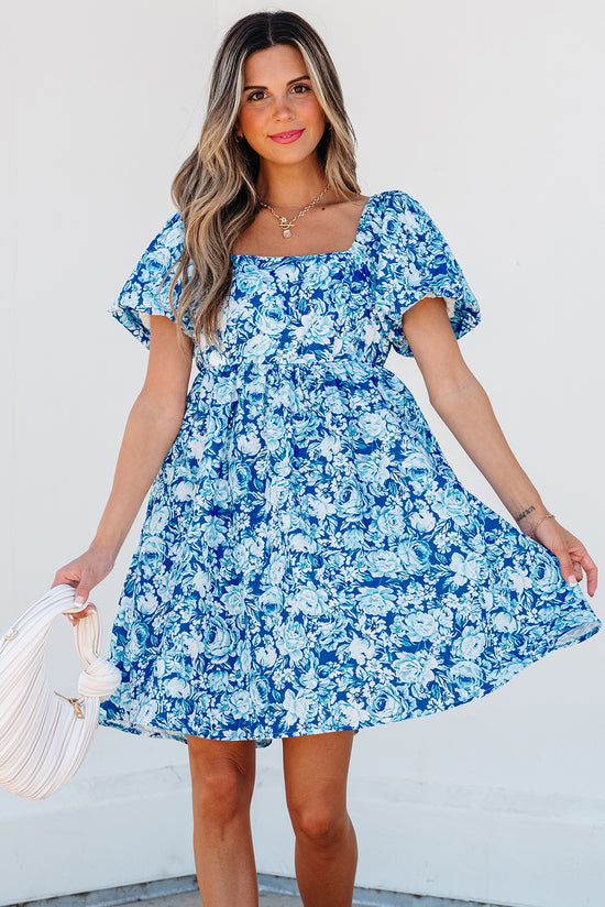 Short dress blue babydoll with flowers *