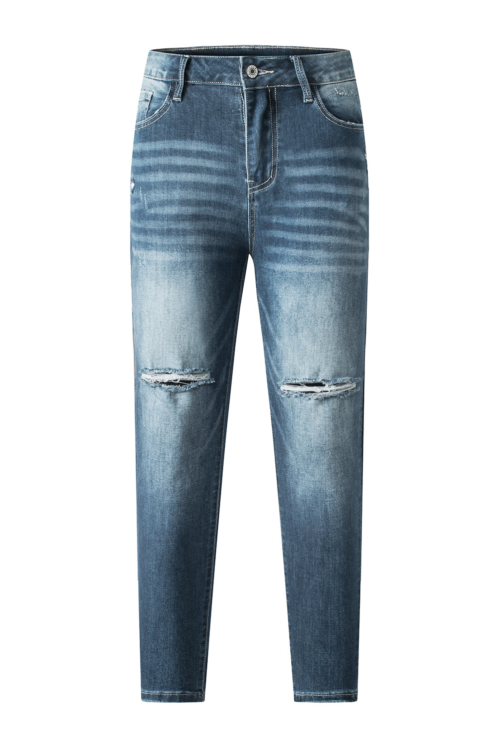 Jean skinny déchiré en détresse bleu