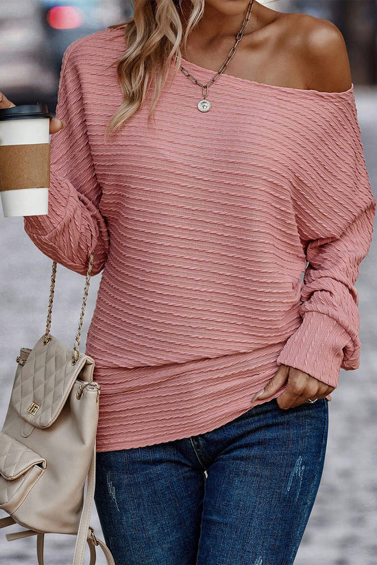 Old Pink Textured Knit Long Sleeve Top