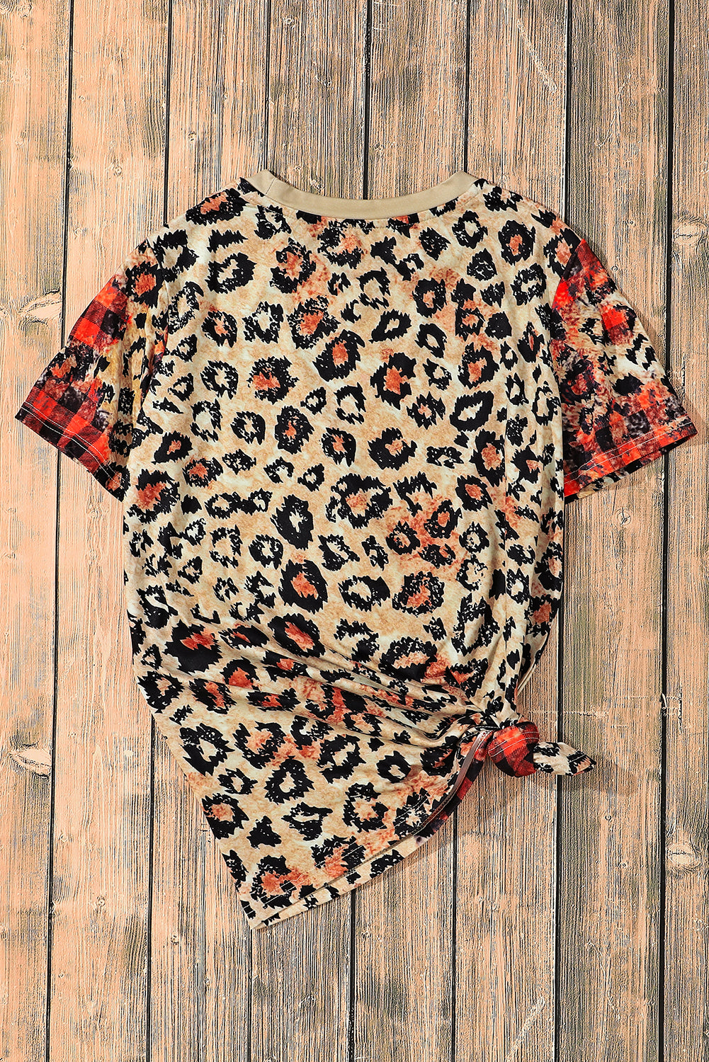 Plaid Bleached Leopard Print Short Sleeve T Shirt