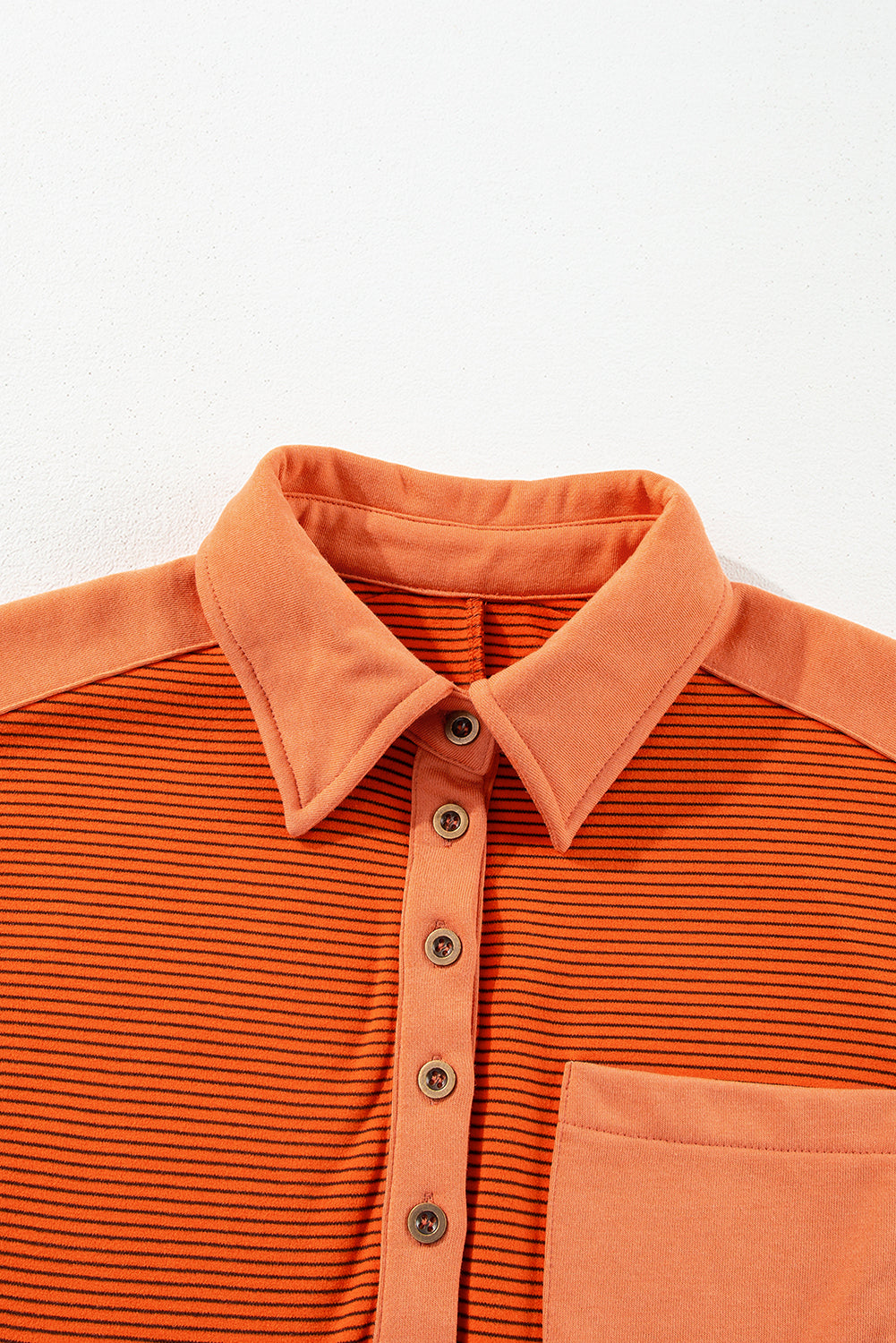 Orange Stripe Exposed Seam Henley Turn-down Neck Puff Sleeve Sweatshirt