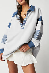 Sweat-shirt à col patchwork rayé *