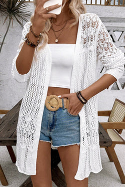 Cardigan blanc ouvert en crochet ajouré sur le devant