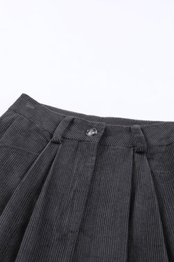 Pantalon droit taille haute en velours côtelé gris