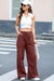 Mineral Red Solid Color Drawstring Wide Leg Cargo Pants