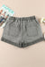 Grey high waisted denim shorts with pockets and drawstring