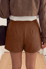Mini-jupe camel effet portefeuille asymétrique à boutons dorés