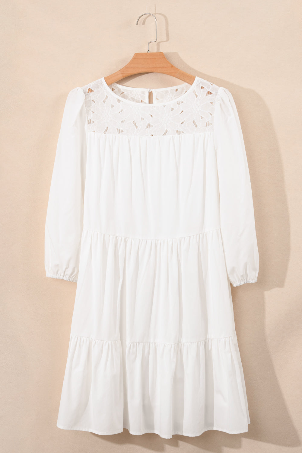 White floral lace ruffled bracelet sleeve mini dress