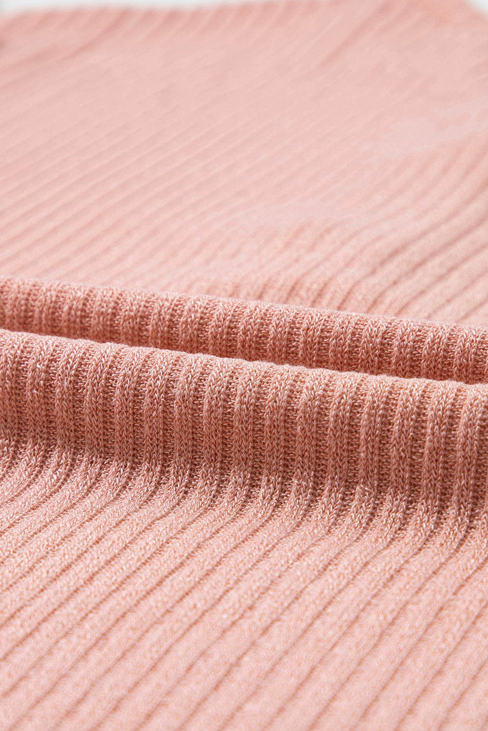 Rose Tan Rib strukturierte Henley strickte Oberteil