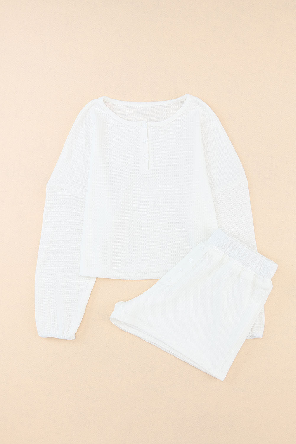 Set de la cosecha de manga larga y pantalones de manga larga abotonada de tejido blanco