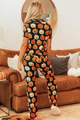 Ensemble pyjama chemise à manches courtes à motif d'Halloween orange-A WOMAN WE LOVE