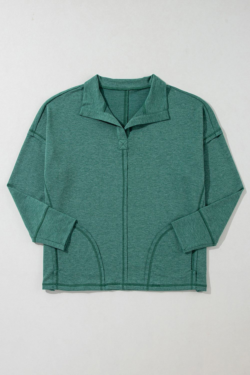 Evergreen Loose Sweatshirt with Pockets and Seamed Collar